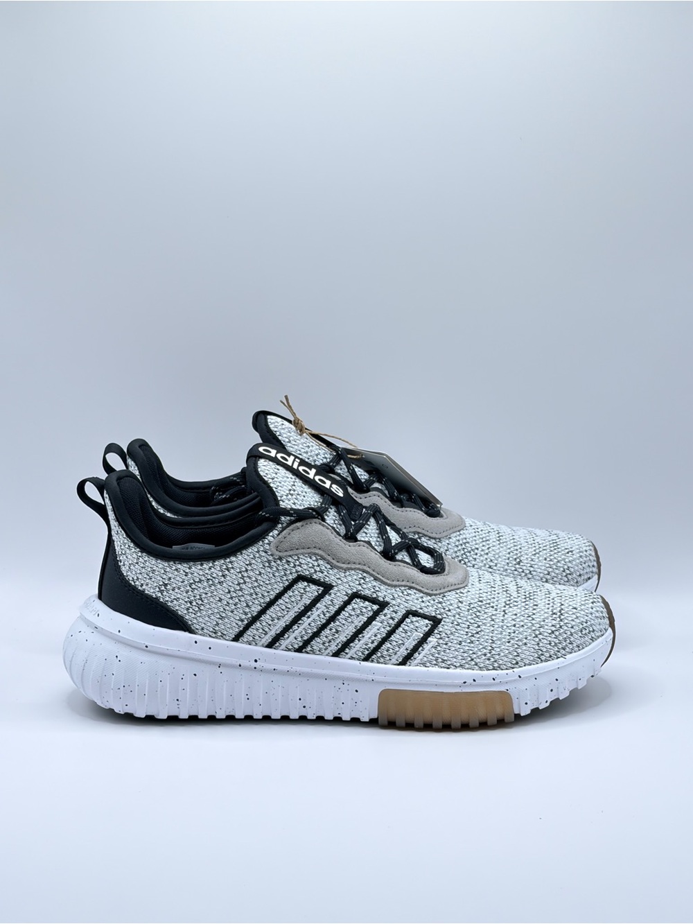 adidas Kids Gray Knit Slip-On Sneakers with Black Details